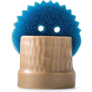 Zoeeker Sponge Holder for Kitchen Sink, Ceramic Sink Caddy Scrub Sponge Tray Dish Rack for Scrubbers, Kitchen Organizer, Brown (Hammer Pattern)