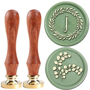 3 x YOLAKIS Initial J Wax Seal Stamp Olive Alphabet J Sealing Stamp and Eucalyptus Wax Stamp Brass Head Decorate Christmas Cards Envelope Gift Wrap Wedding Theme Party Invitation (J)