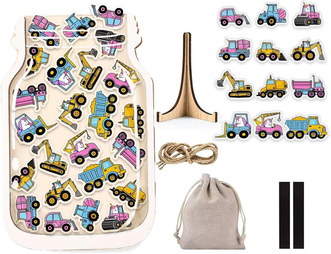 Unicorn Construction Magnetic Reward Jar for Classroom Toddlers - Potty Training MDF Wood Chore Chart for Kids Incentive Good Behavior Home Training for Boys Girls (12"x8")