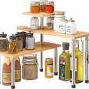 GHWIE Countertop Organizer Corner Shelf - Bamboo Corner Shelf Display Rack3 Tier Bamboo Space Saving Rack for Kitchen,Living Room, Office,Natural