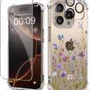 for iPhone 16 Pro Max Case,[3 in 1] with Screen Protector & Camera Lens Protector,Flower Pattern Design,Clear Soft Shockproof Slim Floral Phone Cover for Women Girls 2024 6.9"(Violets)