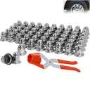 Podoy 60 Pcs 33mm Stainless Steel Lug Nut Covers for Semi Trucks RV Motorhome and Trailers, Push-On Bullet Flanged Wheel Nut Caps, Solid Metal, No Rust, Tight Fit with Removal Tool, 2.1 Height