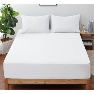 Shunjie.Home 100% Egyptian Cotton 400 Thread Count Queen Size Sateen Fitted Sheet Only, Deep Pocket for 15" Mattress, Luxuriously Soft, Durable, and Breathable Bed Linen for Ultimate Comfort (White)