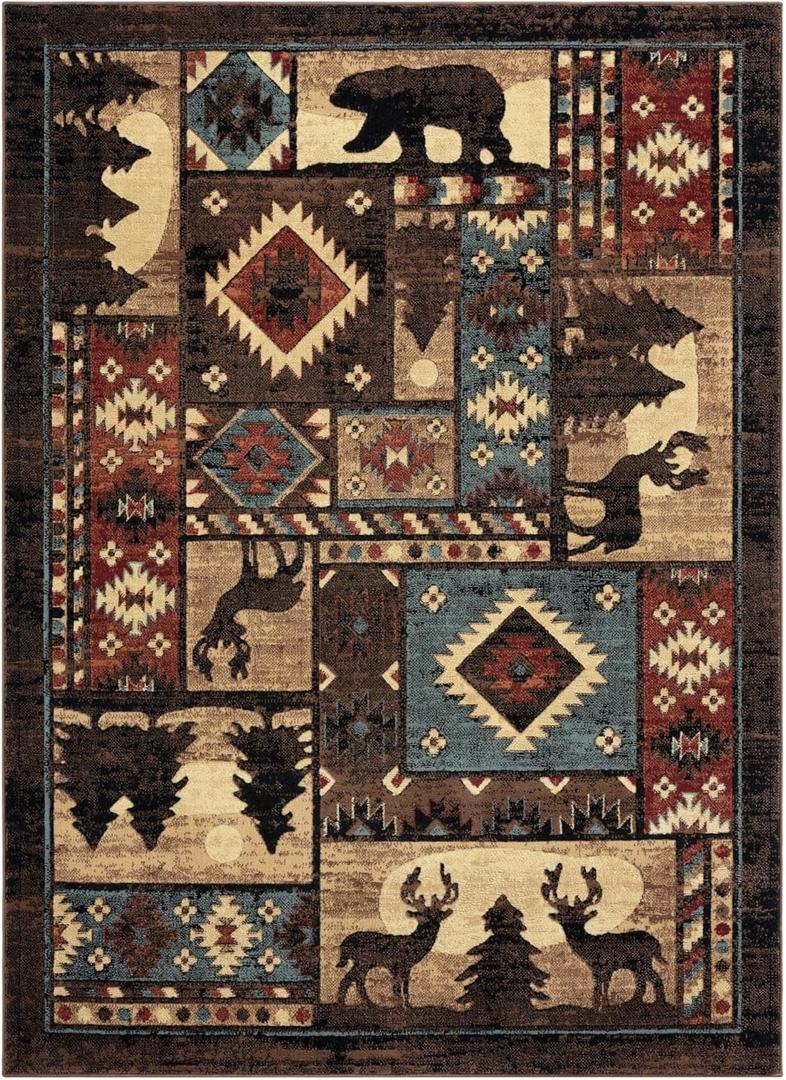 Home Dynamix Buffalo Bear Rustic Area Rug, Brown/Red, 5'2"x7'2", Rectangular