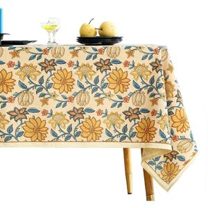 ISAENNE Designer Bohemian Floral Tablecloth Rectangular,Linen Colorful Table Cloth,Wrinkle Resistant Decor Tablecloths for Dining Thanksgiving Kitchen Party Christmas,55"*87"-Estevan B