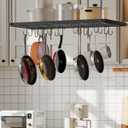 CHOEZON Hanging Pot Rack, Ceiling Mounted Pot Hanger for Kitchen, Metal Cookware Storage Organizer with 12 Hooks, for Storage of Cookware, Utensils in Kitchen, Black TPR31BB