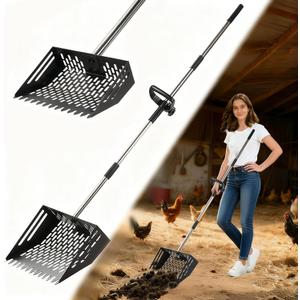 Chicken Poop ScooperRake 2-in-1,Adjustable Rubber Grip Stainless Steel Shovel Head, Adjustable Handle(23 to 65"), Small Farm Animals for Pet Waste Cleaning Chicken Coop Scoop Accessories