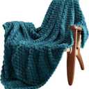 EXQ Home Fleece Blanket Twin Size for Couch or Bed - 3D Imitation Turtle Shell Jacquard Decorative Blankets - Cozy Soft Fuzzy Flannel Blanket Suitable for All Seasons(60"80",Teal)