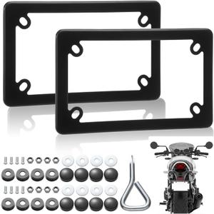 2 Pack Stainless Steel Motorcycle License Plate Frame Metal Motorcycle License Plate Cover with Screws and Nuts Cover Black Rust Proof, Rattle Proof, Weather Holder