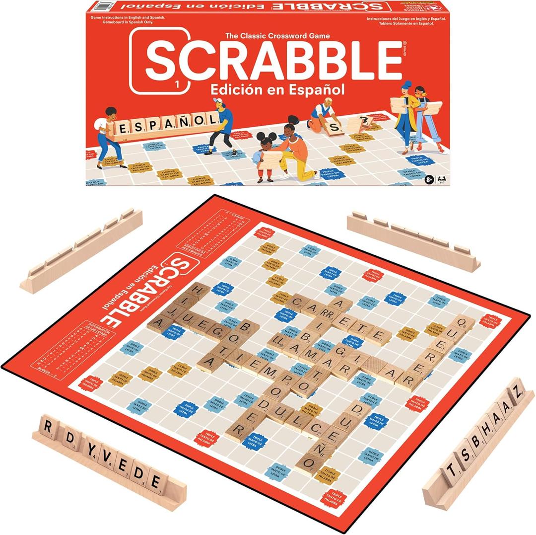 Winning Moves Scrabble Edicion En Espanol/Spanish Scrabble Games USA, World's Most Famous Word Game Designed for The Spanish Language, for 2-4 Players, Ages 8+