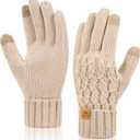 PAGE ONE Winter Gloves for Women Touchscreen Texting Warm Knit Fleece Lined Gloves for Cold weather (Beige)