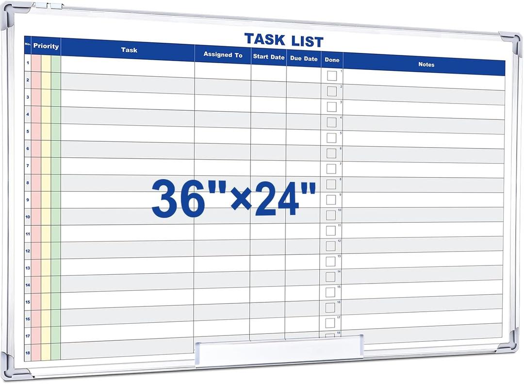 Lincia Large Dry Erase Task List 36 x 24 Inch Erasable Task Planner White Board for Wall Big Whiteboard Employee Assignment Tracker for Office Managing and Tracking Tasks to Increase Productivity