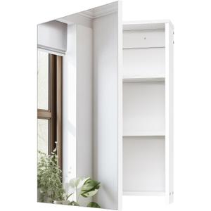 CHOEZON Bathroom Medicine Mirror Cabinet, Wall-Mounted Bathroom Vanity with Mirror, Bathroom Medicine Cabinet with Storage Function, Hanging Storage Cabinet, Adjustable Shelves, White