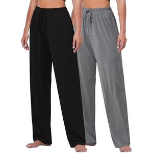 FEQO 2 Pack Women's Lounge Pants Wide Leg Yoga Pants Soft Pajama Bottoms Casual Loose Sweatpants Drawstring Yoga Pants, Size: 2XL (Black,Gray)