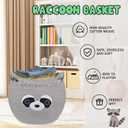 Raccoon Large Blanket Woven Basket for Nursery,Rope Cotton Storage Gift Basket,Baby Oval Bear Laundry 0rganizer with Ears Handles, Cute Animal Baskets Clothes Decor Storage Bins,13" D12" H (Grey02)