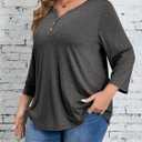 Beautife Womens Plus Size T-Shirts V Neck 3/4 Sleeve Tops Fall Henley Shirts Casual Basic Loose Fit Blouses (Gray, XL Plus)