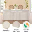 6pk Ivory Spandex Tablecloth for 8 Foot Rectangle Tables, Stretch Table Cloths 8ft Fitted Tablecover Desk Skirt for Parties Weddings Birthday Banquet Baby Shower