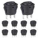 2 x VEXUNGA Round Rocker Switch 12V Black On Off On Mini Circle Switch 3 Pin 250V 6A 125V 10A KCD1 Round Toggle Switches for RV Car Truck Boat (Pack of 10pcs)