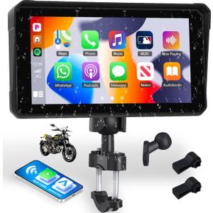 SIXTOP Motorcycle CarPlay Screen with Wireless Apple CarPlay Android Auto, 6 Inch IP68 Waterproof Touch Screen GPS Navigation for Motorbike Dual Bluetooth, Mirror Link, EQ, Siri Google Voice Control