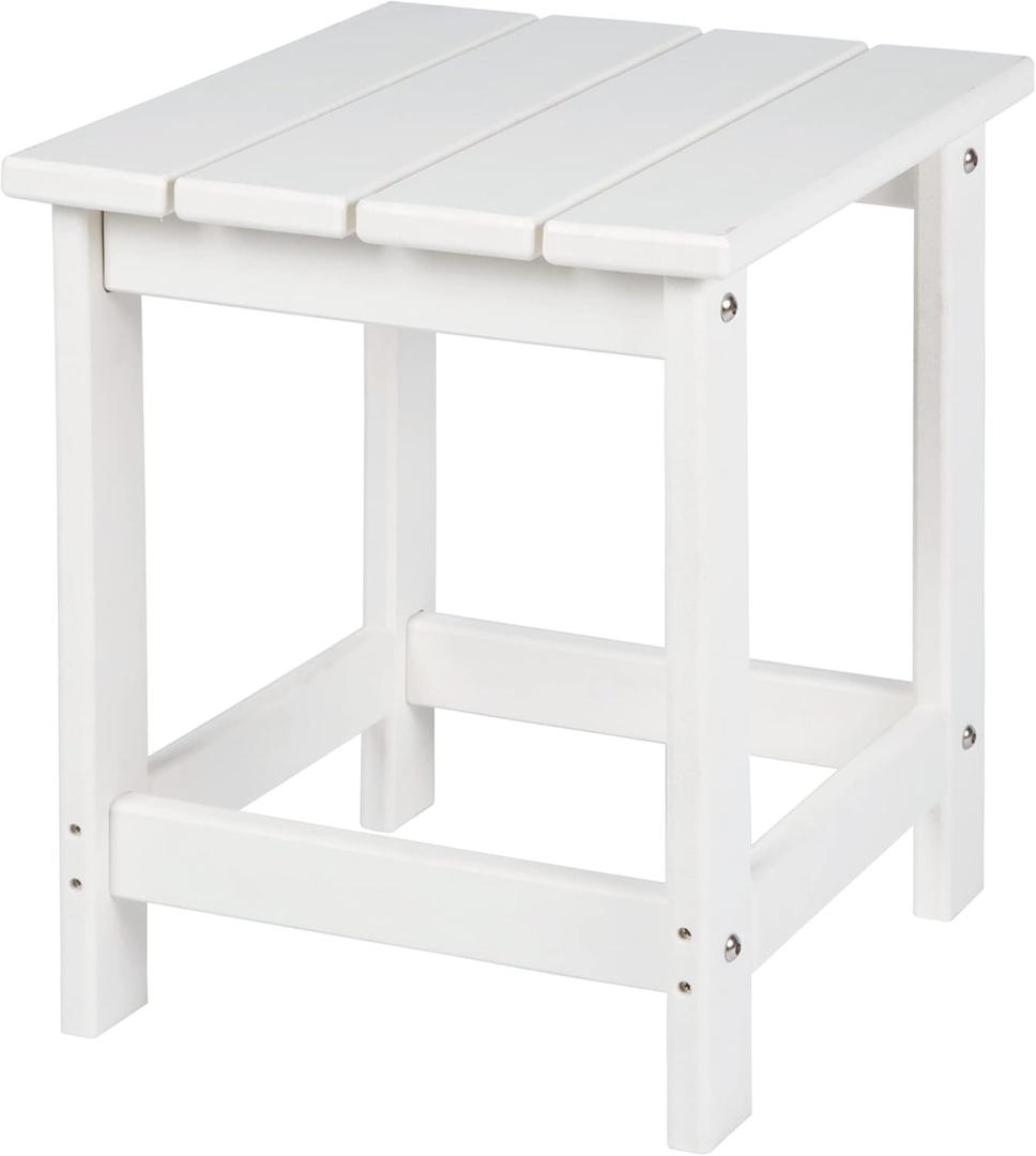 LZRS Adirondack Square Outdoor Side Table for Patio, Pool Composite Patio Table, HDPE End Tables for Backyard, Pool, Indoor Companion, Easy Maintenance & Weather Resistant (White)