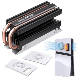 GRAUGEAR PS5 Pro M.2 SSD Cooling Pack, Ventilation PS5 Pro Cover and Open-Air M.2 SSD Heatsink, Heat Pipe Cooler for PS5 SSD, Pure Copper Heat Pipe, Cross Ventilation Design (PS5 Pro)