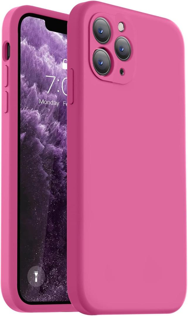 Vooii Compatible with iPhone 11 Pro Max Case, Upgraded Liquid Silicone with [Flat Edges] [Camera Protection] [Soft Anti-Scratch Microfiber Lining] Phone Case for iPhone 11 Pro Max - Pitaya