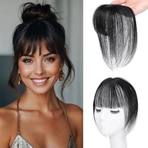 NAYOO Bangs Hair Clip 100% Real Human Hair Toppers 3603D Cover Clip in Bangs Hair pieces Wispy Bangs for Women Hair Extensions Clip on French Bangs for Daily Wear. Black