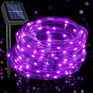 Weewooday Solar Christmas Rope Lights Outdoor Waterproof, 33 Feet 100 LED Beads Tube Solar Powered Light String, 8 Modes Christmas Rope Lights for Outside Tree Yard Garden Fence Party Decor (Purple)