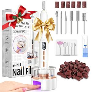 Electric Nail Drill Kit Professional,5 Speed Electric Nail File with LCD & Nail Lamp,Portable Nail Drill for Acrylic Gel Nails, Nail Grinder Manicure Pedicure Tools with Drill Bits for Home Salon Use