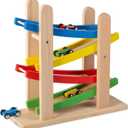 Play22 Wooden Car Ramps - 4 Level Race Track With 4 Toy Cars - My First Baby Toys - Toddler Car Set is A Great Gift for Boys and Girls