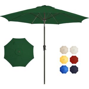 9FT Large Outdoor Patio Umbrella Pool Market Umbrella-UV Resistant, Easy Push Button Tilt and Crank, 8 Sturdy Ribs Heavy-Duty Table Umbrella for Deck, Backyard, Garden (Green)