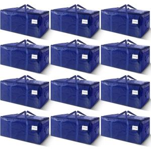 12 Pack Extra Heavy Duty Large Moving Bags with Strong Zipper & Carrying Handles, Sturdy Clothes Storage Bags Totes Bins, Packing Bag Move Boxes College Moving Supplies, Dark Blue - 24 gal