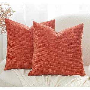 GriNeed Throw Pillow Covers Rust Set of 2 18x18 Inch Pillow Covers, Soft Neutral Farmhouse Decorative Pillowcases for Couch Sofa Bed Living Room, Home Boho Decor, Modern Cushion Covers