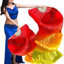 Nimiman Women 1 Pair (Left+Right) Silk Belly Dance Fans Veil Belly Dancing Long Folding Fans Length 180 cm Width 90 cm (Red Orange Yellow)