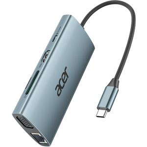 Acer USB C Hub with 4k HDMI, 9-in-1 USB C to Ethernet Adapter, 5Gbps USBA 3.0 Docking Station, VGA Splitter, SD Card Reader, PD 100W Charging for MacBook, Acer, Laptops, Surface and More