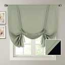 H.VERSAILTEX 100% Blackout Tie Up Curtains Sage Green Curtain Drape for Bedroom, Short Privacy Bathroom Balloon Window Shade Rod Pocket Curtain for Window Covering, 42" Wide, 1 Panel, Light Sage