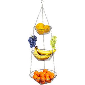 Deco Brothers Hanging Fruit Basket, 3-Tier, Chrome