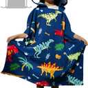 Soft Swim Cover-ups for 3 to 10 Years Old Kids Navy Blue Dinos Hooded Bath Beach Poncho Towels