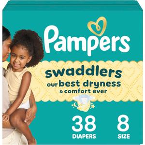 Pampers Swaddlers Diapers, Size 8 (30+ lbs), 38 Count, Absorbent, Keeps Baby Dry and Comfortable, Skin Safe Disposable Baby Diaper