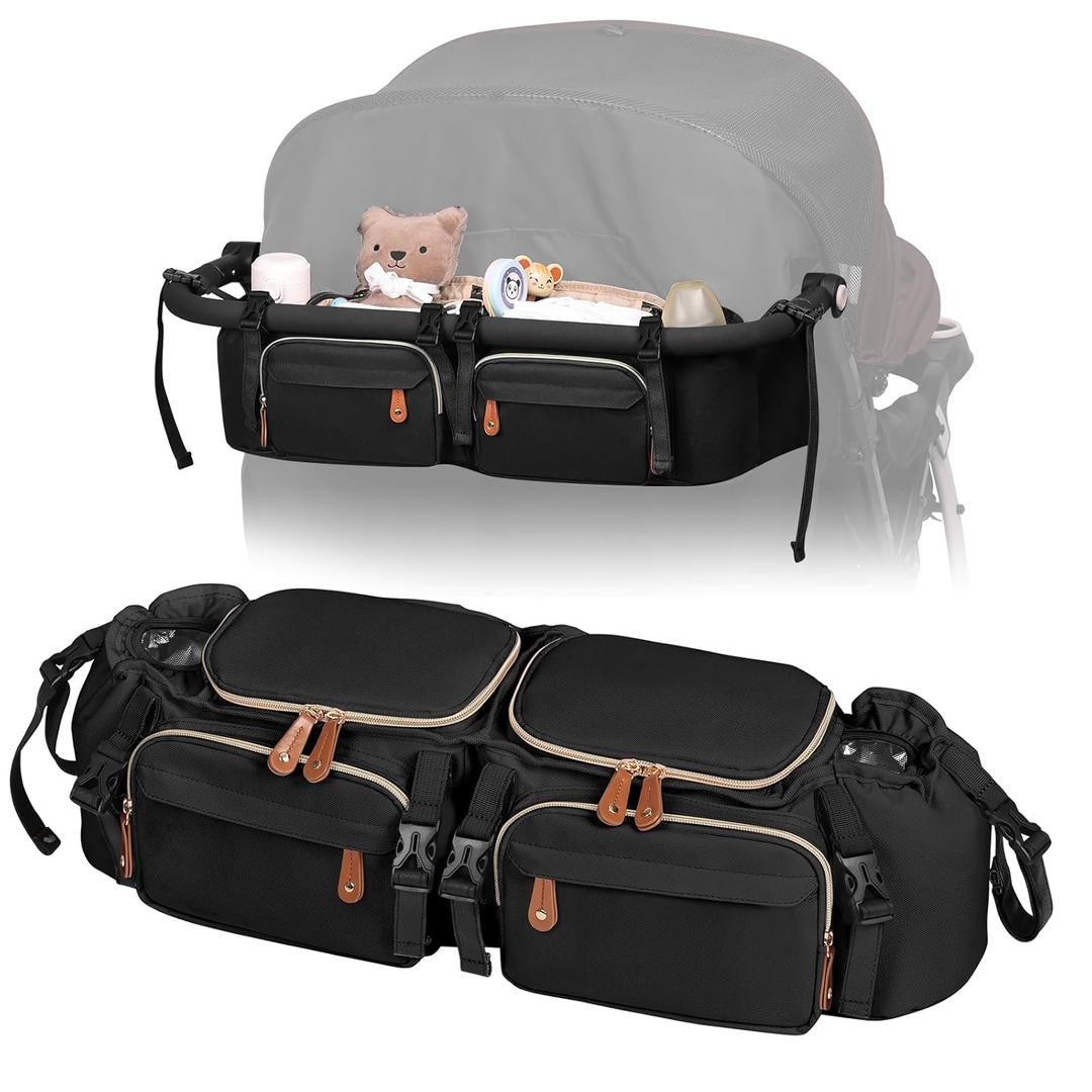 Boomistry Double Stroller Organizer for Bob Duallie and Baby Jogger City Mini GT2, Double Stroller Caddy Organizers with Cup Holder and 2 Cooler Pockets Parent Console Double Stroller Accessories