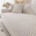 Soft Plush Plaid Couch Cover Washable, Non Slip Fleece Sectional Sofa Covers for 3 Cushion Couch Sofa L Sharped Sofa Slipcover for Pets, Furniture Protector (1 PCS 27"x27" White)