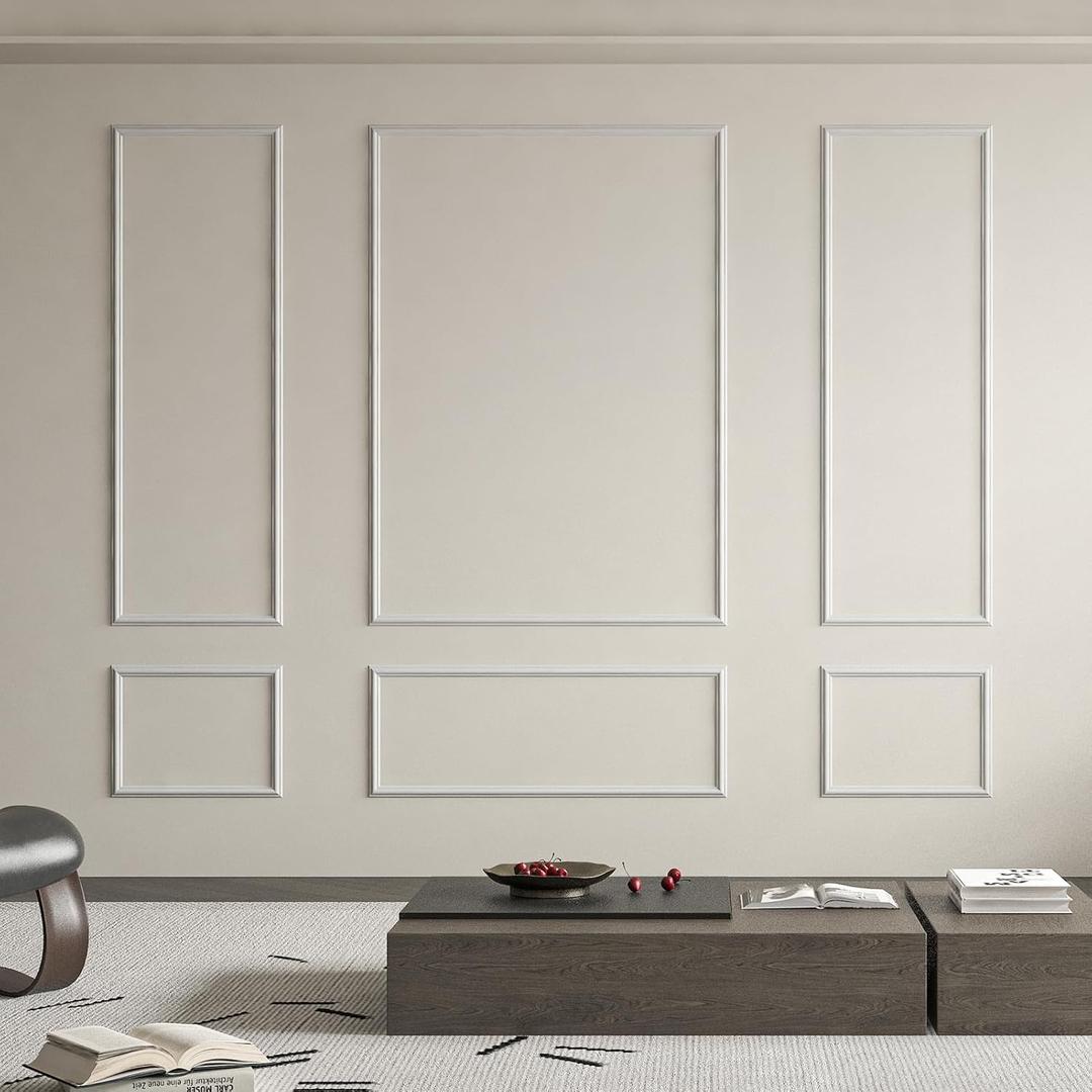 Art3d Pre-Cut Wall Molding Set of 6 pcs, Ready-to-Assemble Wainscoting Panels for Interior Wall Dcor Living Room Bedroom Accent Wall - Installed with Glue, 3 Top 3 Bottom (White: Style 1)