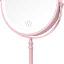 Lighted Makeup Mirror, 3000 mAh Rechargeable Double Sided Magnifying Vanity Mirror with 3 Colors, 1x/10x, 360 Rotation , Brightness Adjustable Magnification Cosmetic Light up Mirror, Women Gift (Pink)