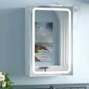 Rovaurx Medicine Cabinet with Mirror, 15.7 x 23.6 Inch Bathroom Wall Cabinet with Lights, LED Bathroom Mirror with Storage, Adjustable Shelf, 3-Color Modes, 2 Outlets & USBs, White BMGZ115W