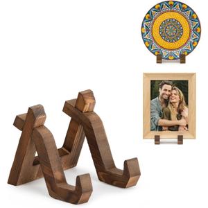 Plate Display Stand, 4 Inch Plate Holder for Displaying, Decorative Picture Frame Dish Photo Plaque Platter Wood Stand
