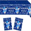 2Pcs Thank You for All You Do Tablecloth Navy Blue Silver Thank You Decorations Plastic Rectangular Table cloth, for Teacher Employee Staff Doctors Nurse Pastor Appreciation Week Party Supplies