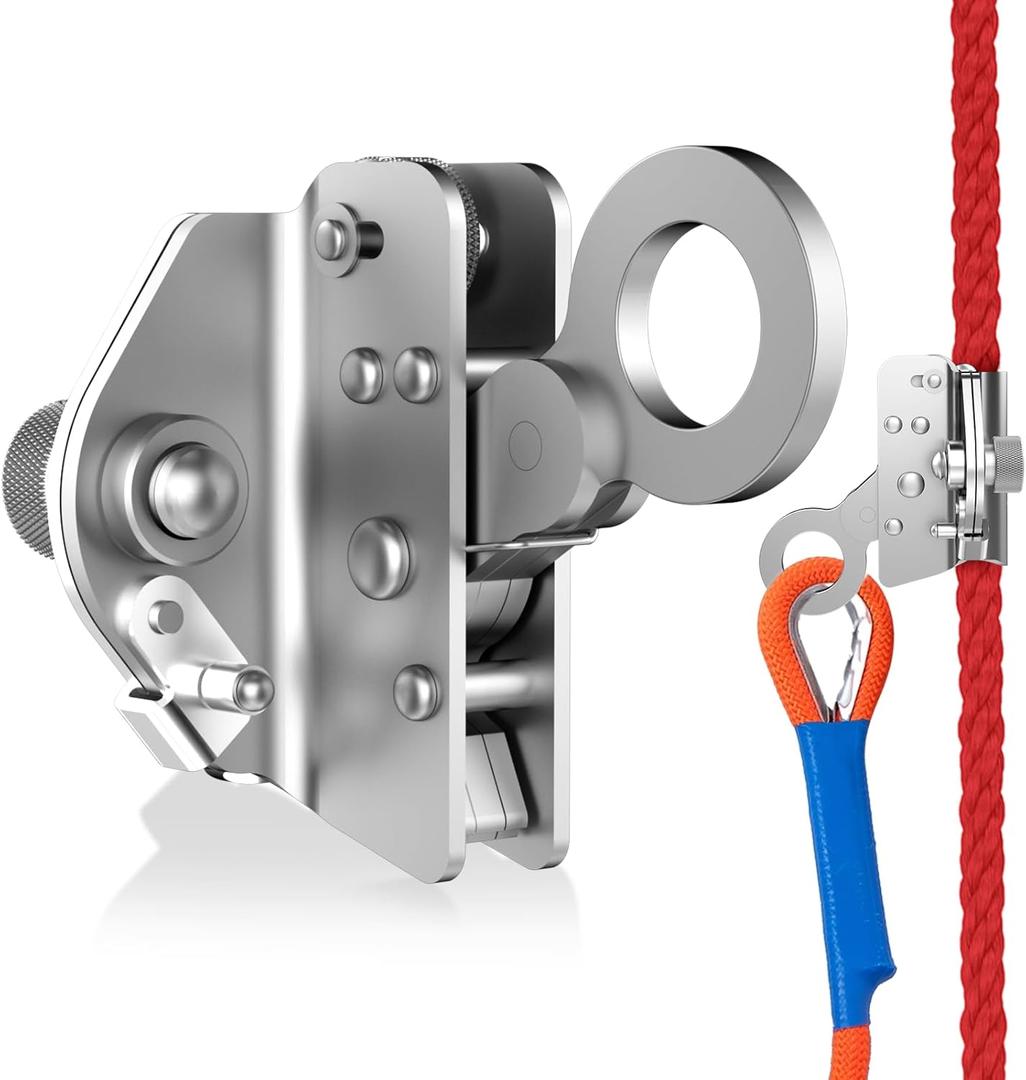 Self-Locking Rope Grab Ascender, Alloy Steel, Suitable for Heavy Industry/Roofing/Construction/Fall Protection/Tree Trimming/Lifeline, Compliant with OSHA/ANSI Standards (Silver 16-18mm)