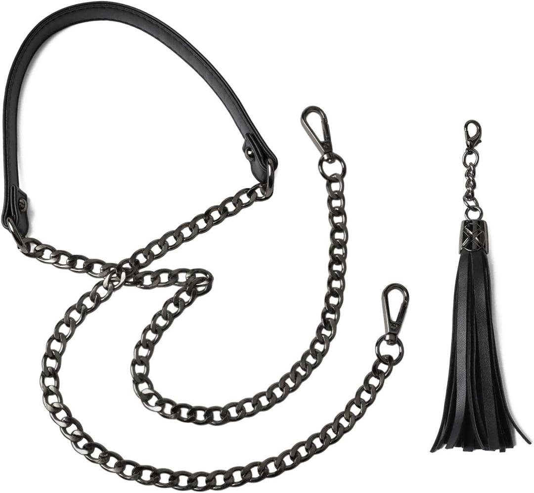 BEAULEGAN Purse Chain Strap Replacement for Shoulder and Crossbody Bag, Lightweight, 51 Inch Long 0.8 Inch Wide (Black/Gunmetal)
