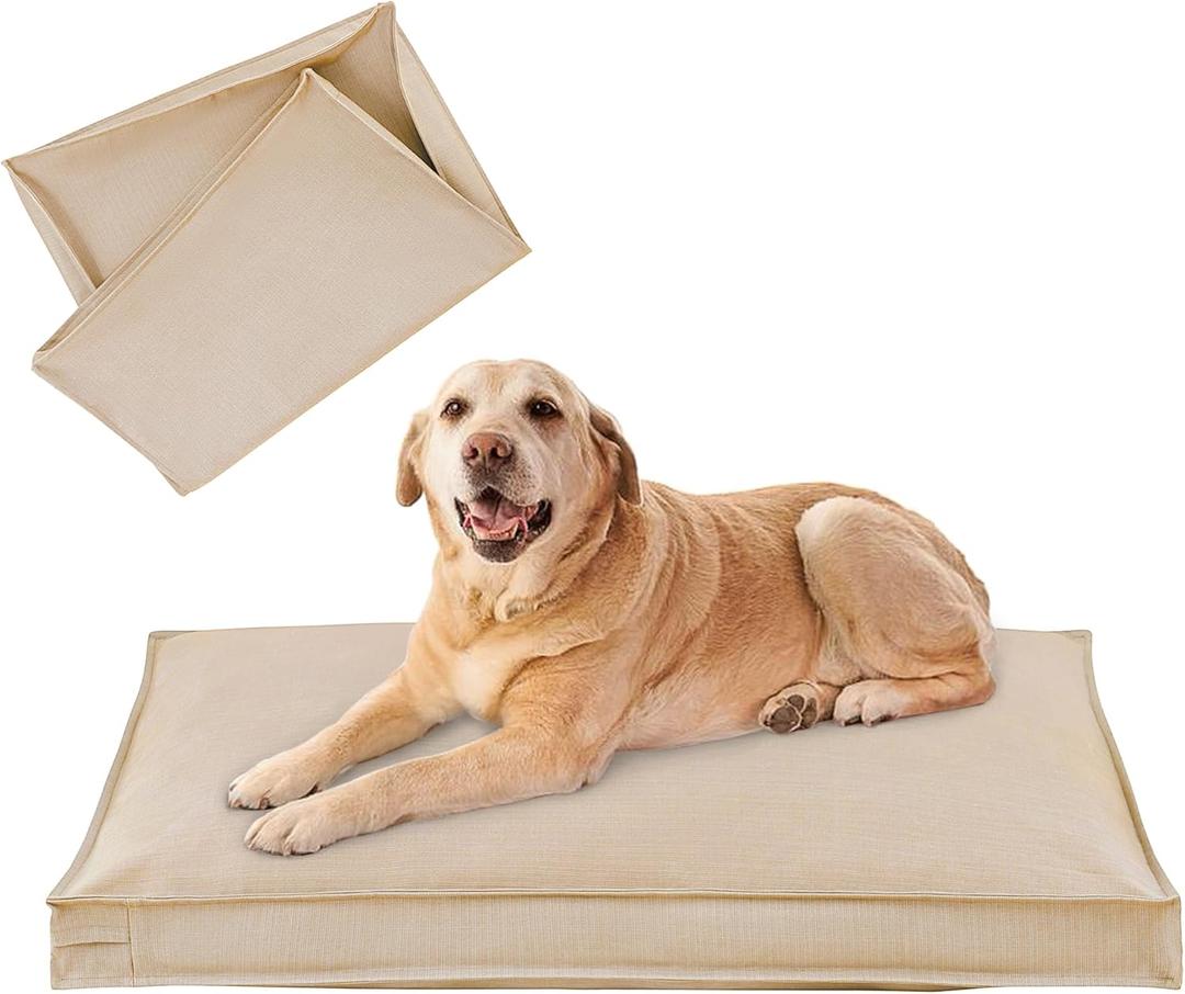 Dog Bed Covers Replacement Washable, Waterproof Dog Bed Cover with Zipper, 44Lx32Wx3H inch Durable Oxford Pet Bed Cover for Outdoor/Indoor Use, Cover Only, Khaki