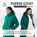 IKAZZ Women's Winter Warm Coat Packable Long Hooded Outwear Vegan Down Parka Jacket (Green, XS)